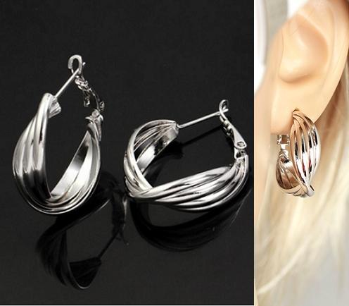 32x9mm CROSSOVER HOOP EARRINGS 18KRGP